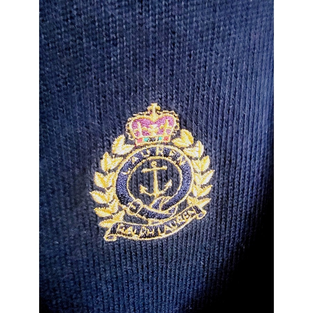 Vintage Lauren Ralph Lauren M Admiral Sweater Navy Blue Cotton Nautical Crest - Picture 5 of 10